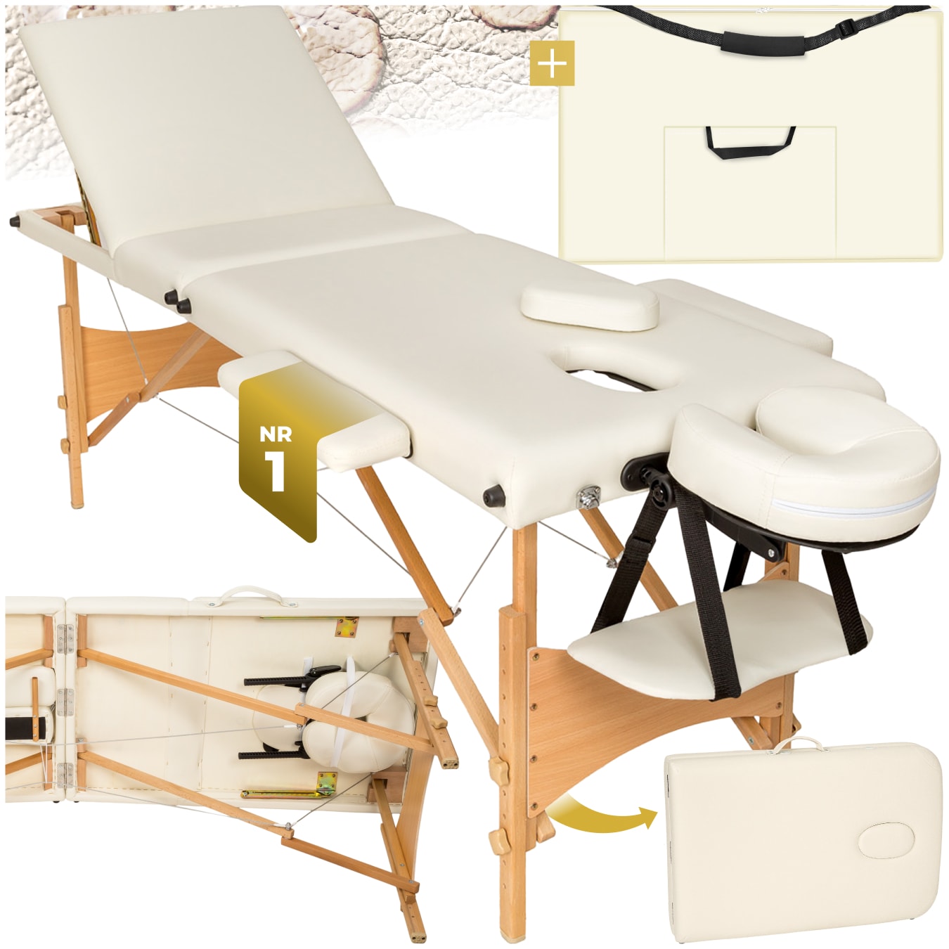 tectake&reg; 3 Zonen Massageliege, Breite 61 cm, Polsterung 5 cm, mit Holzgestell, 210 x 95 x 84 cm 