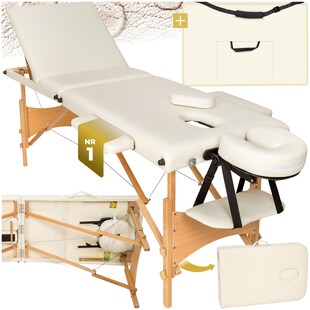 tectake® 3 Zonen Massageliege, Breite 61 cm, Polsterung 5 cm, mit Holzgestell, 210 x 95 x 84 cm 