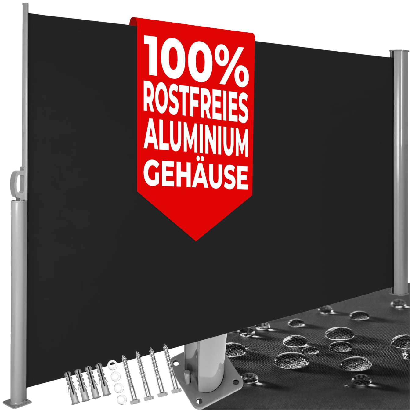 tectake&reg; Aluminium Seitenmarkise, ausziehbar, blickdicht, Schutz vor Sonne und Wind, 160 x 300 cm 