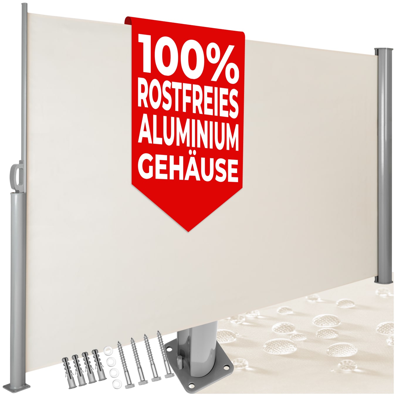 tectake&reg; Aluminium Seitenmarkise, ausziehbar, blickdicht, Schutz vor Sonne und Wind, 180 x 300 cm 