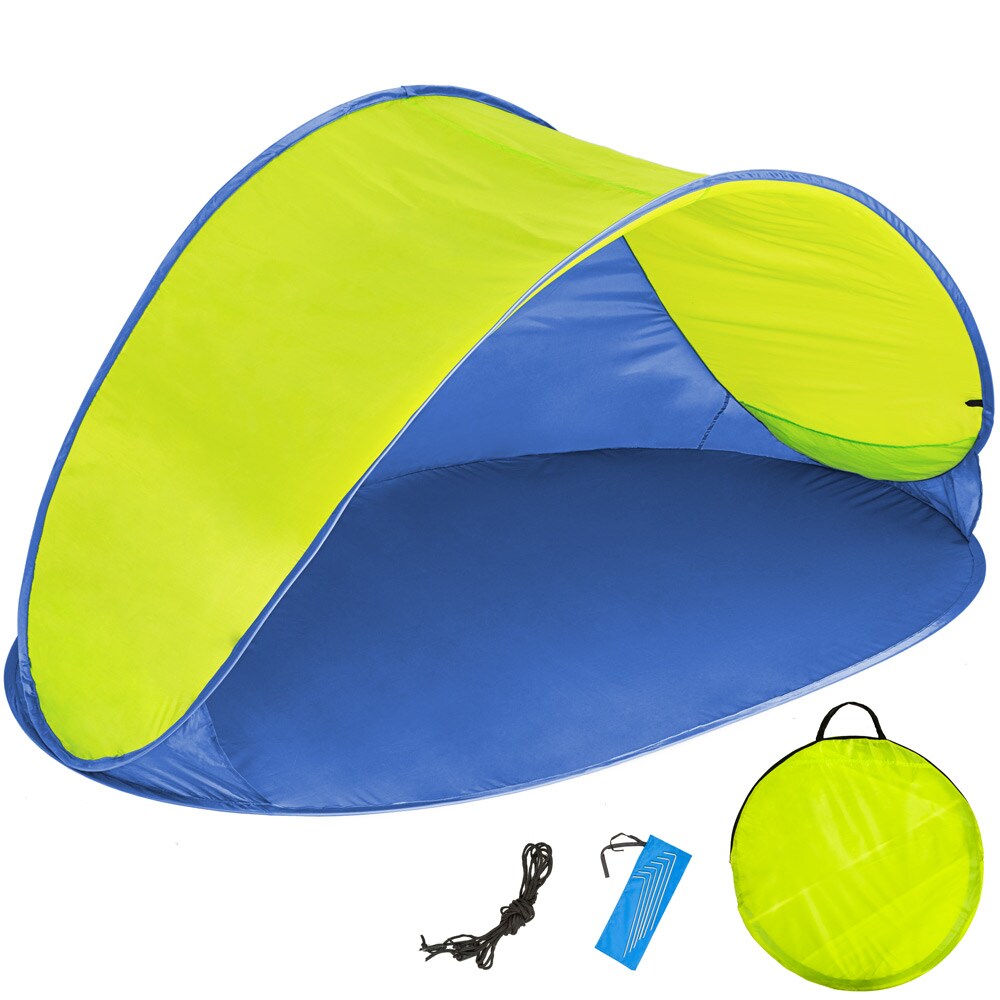 tectake® Pop-Up Strandmuschel, selbstaufbauend mit Fiberglasgestänge, 2 Ablagefächer, 220 x 120 x 100 cm