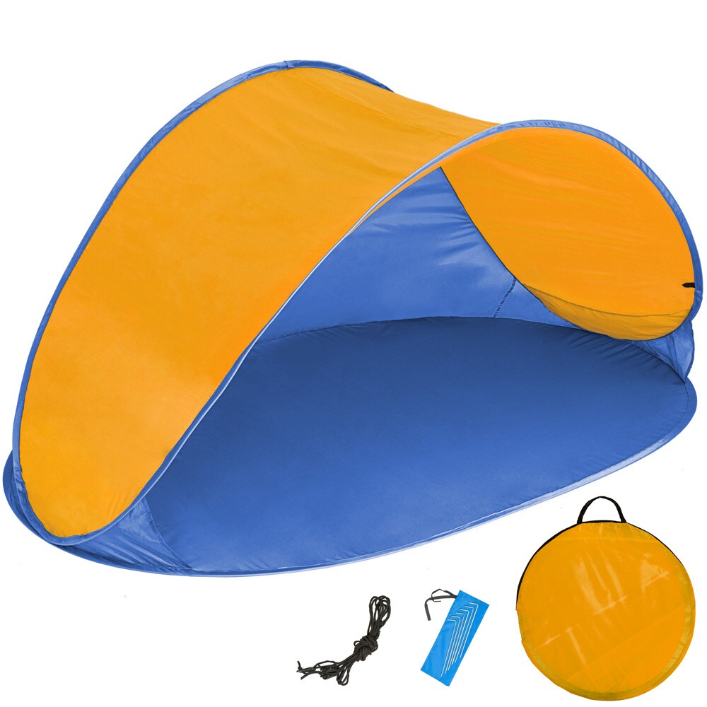 tectake® Pop-Up Strandmuschel, selbstaufbauend mit Fiberglasgestänge, 2 Ablagefächer, 220 x 120 x 100 cm