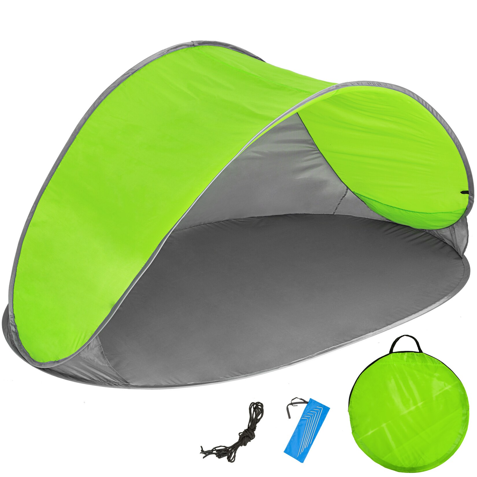 tectake® Pop-Up Strandmuschel, selbstaufbauend mit Fiberglasgestänge, 2 Ablagefächer, 220 x 120 x 100 cm