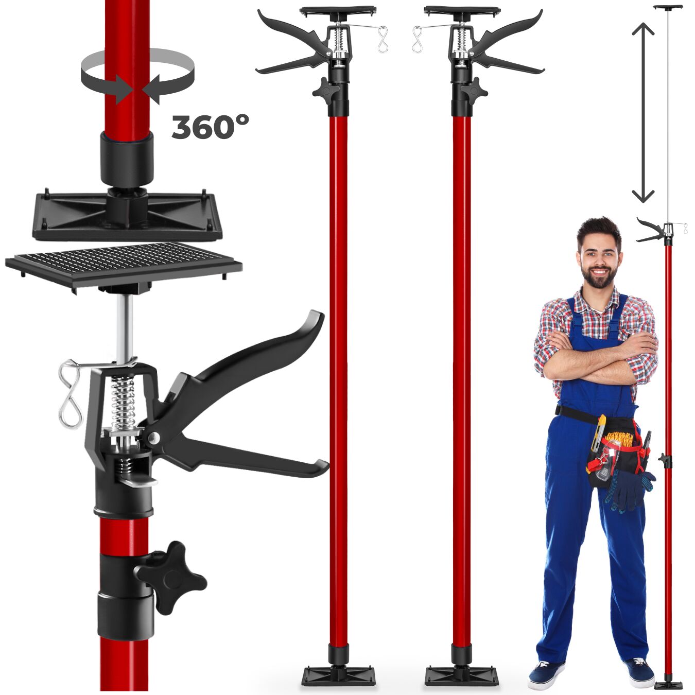 tectake&reg; 2er-Set Teleksopst&uuml;tzen, stufenlos h&ouml;henverstellbar, Belastbarkeit 30 kg je St&uuml;tze, mit Schnellspannsystem 