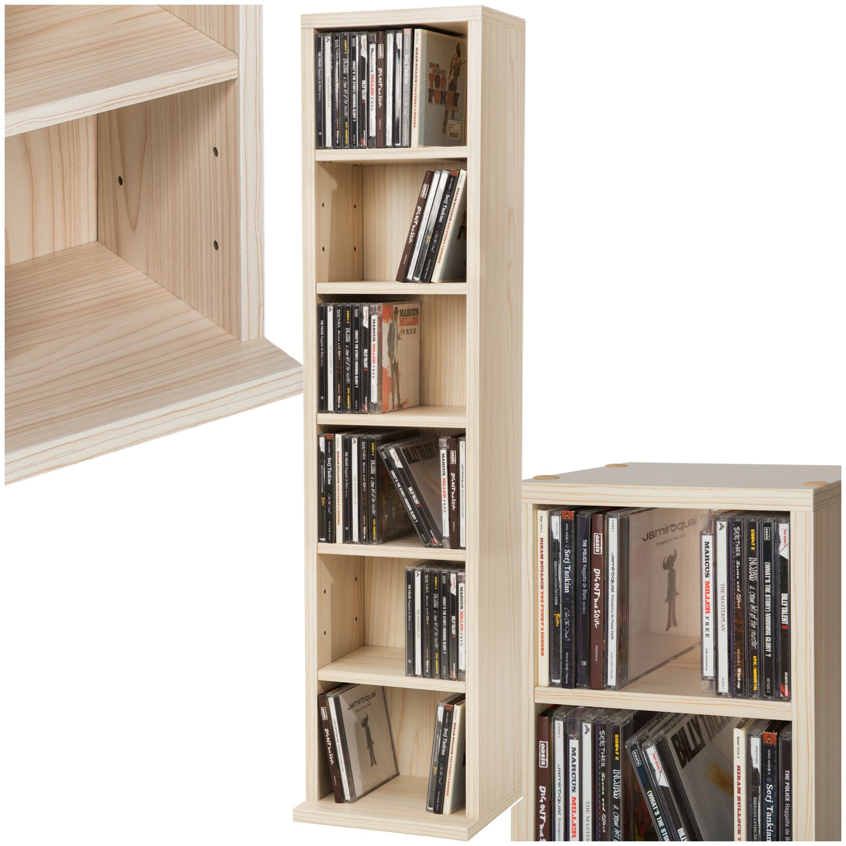 tectake® CD DVD Regal, in Holzoptik, höhenverstellbare und herausnehmbare Zwischenböden, 90 x 21 x 20 cm