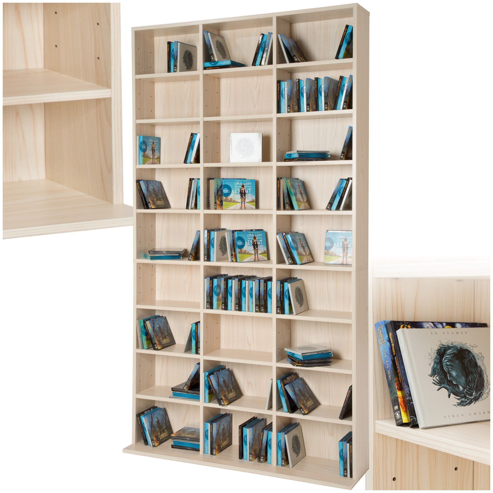 tectake® CD DVD Regal, in Holzoptik, höhenverstellbare und herausnehmbare Zwischenböden, 180 x 102 x 23,5 cm