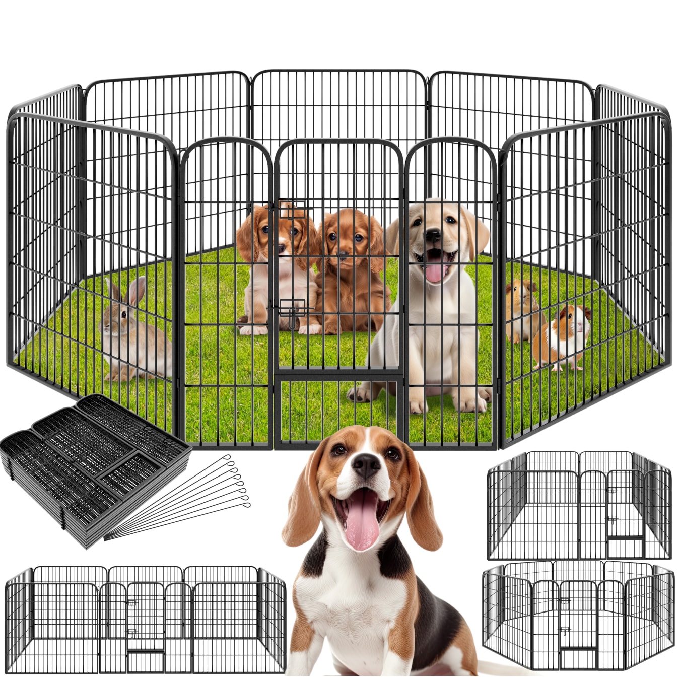 tectake&reg; Welpenauslauf, 8-teilig, faltbar, abgerundete Ecken, einfache Montage, Bodenverankerung m&ouml;glich 