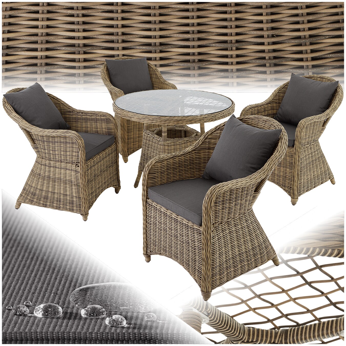 tectake&reg; Aluminium Rattan Sitzgruppe, wetterfest und UV-best&auml;ndig, Belastbarkeit Sessel 150 kg, kein Aufbau 