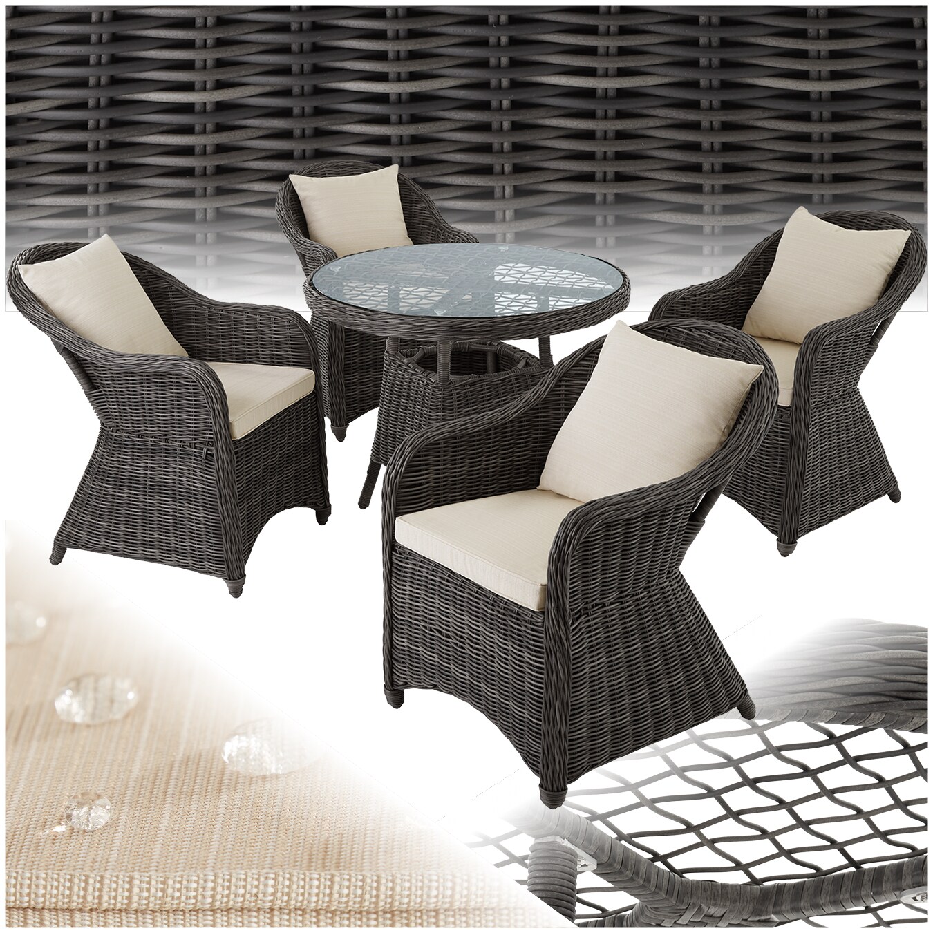 tectake® Aluminium Rattan Sitzgruppe, wetterfest und UV-beständig, Belastbarkeit Sessel , kein Aufbau