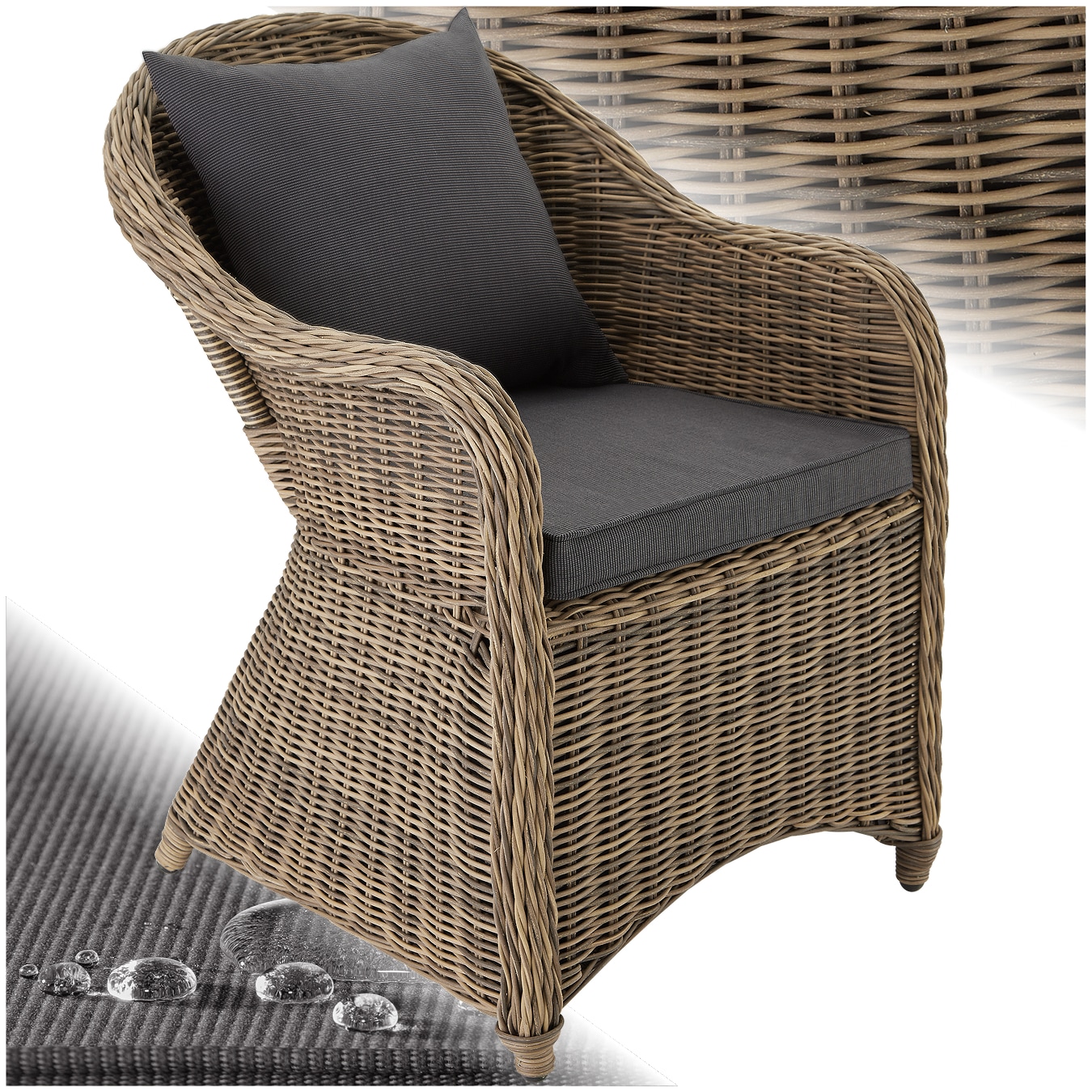 tectake&reg; Rattansessel, mit Aluminiumgestell, nat&uuml;rlich nachempfundenes Geflecht, 71 x 60 x 84 cm 