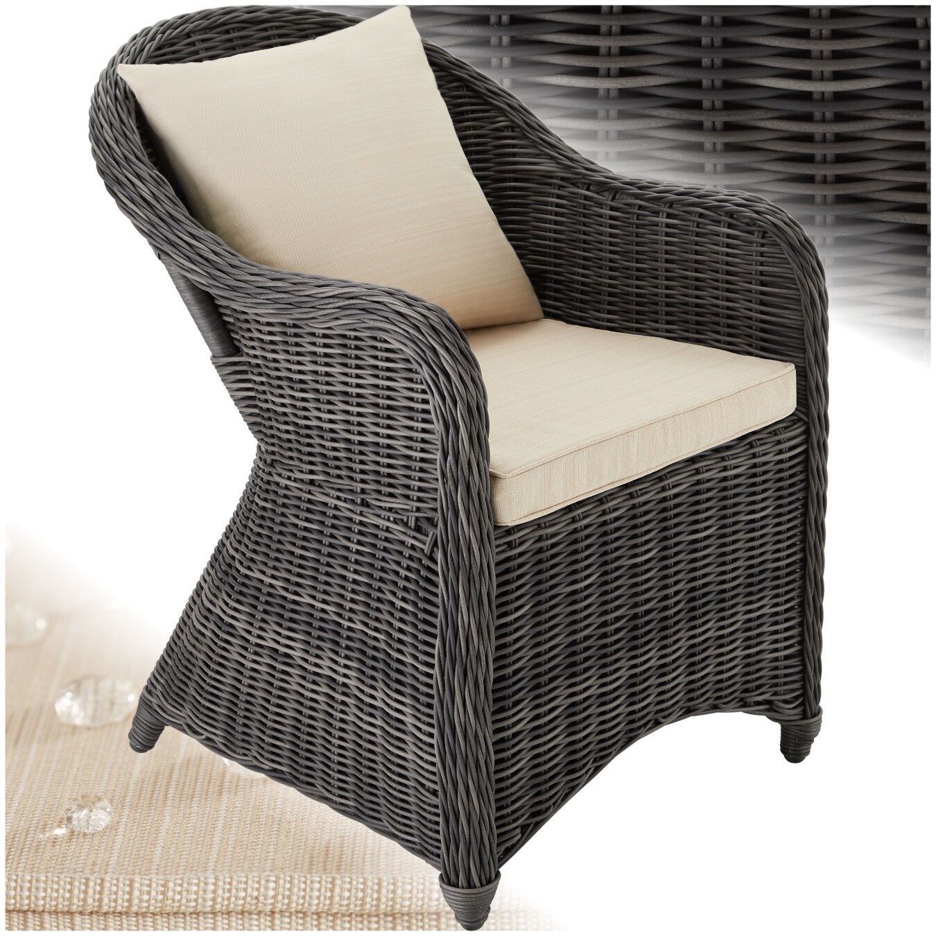 tectake&reg; Aluminium Rattansessel, wetterfest und UV-best&auml;ndig, pflegeleicht, kein Aufbau 