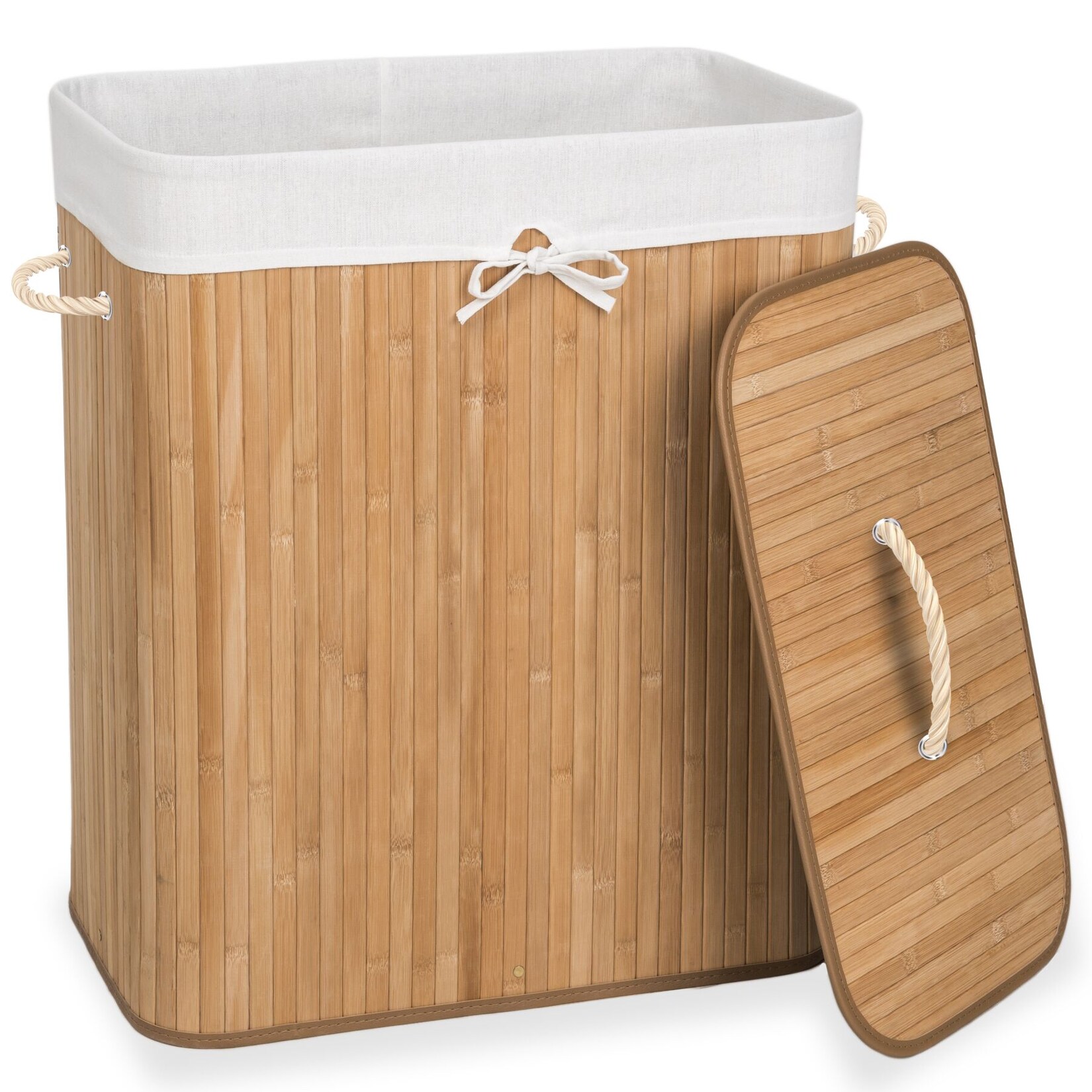 tectake® Wäschekorb, aus Bambus, herausnehmbarer Wäschesack, 2 Tragegriffe, 53 x 33,5 x 63 cm