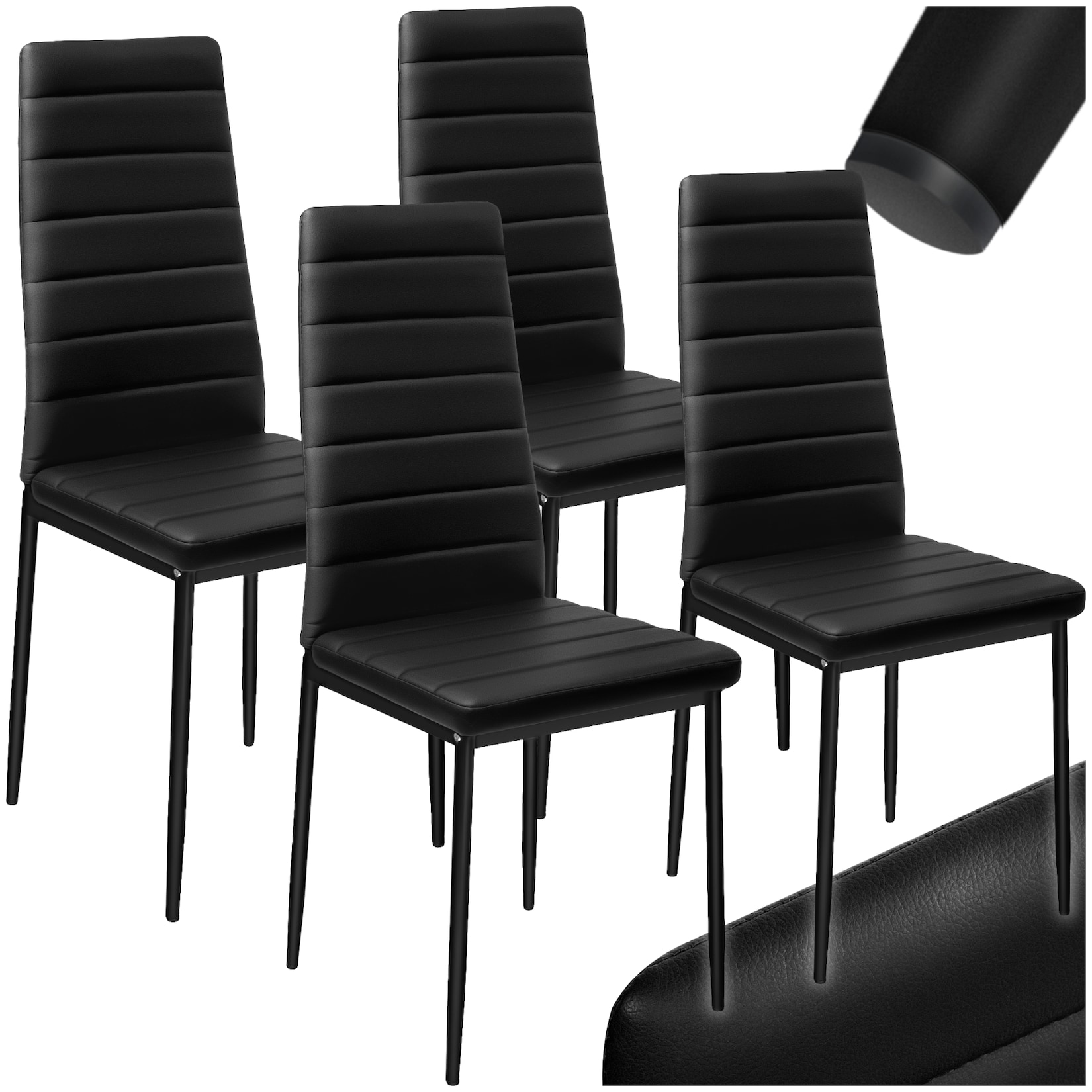 tectake® Set Esszimmerstuhl, gepolstert mit Kunstlederbezug, schlanke Stahlbeine, 45 x 48 x 98,5 cm