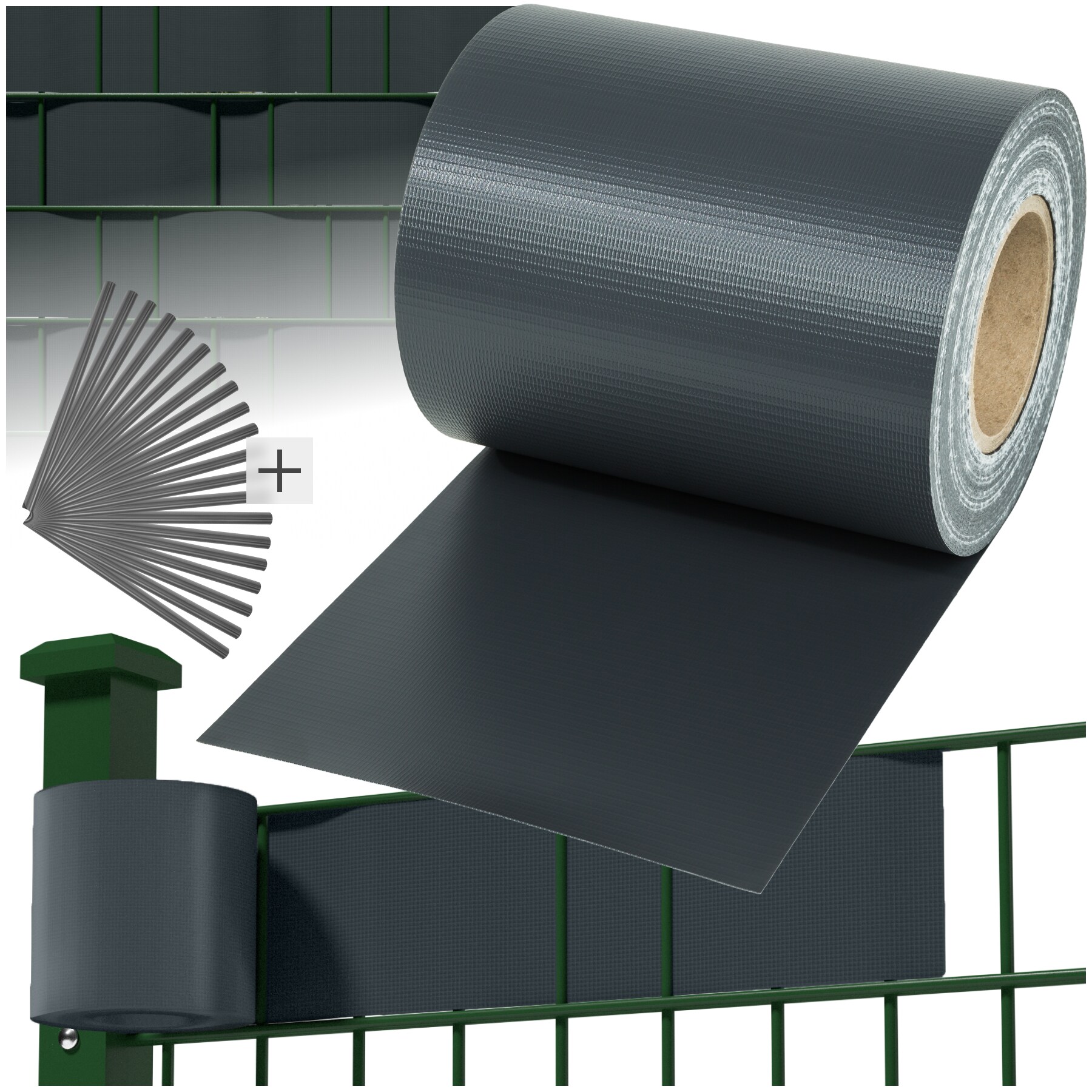 tectake&reg; Sichtschutzstreifen, f&uuml;r Einzelstab- und Doppelstabmatten-Z&auml;une, blickdicht und extrem rei&szlig;fest, leichte Montage, inklusive Befestigungsclips 