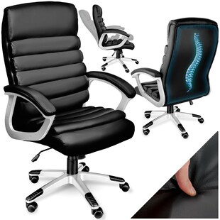 tectake® Bürostuhl, 360° drehbar und stufenlos höhenverstellbar, doppelte Polsterung mit Kunstlederbezug, einstellbare Wippfunktion 