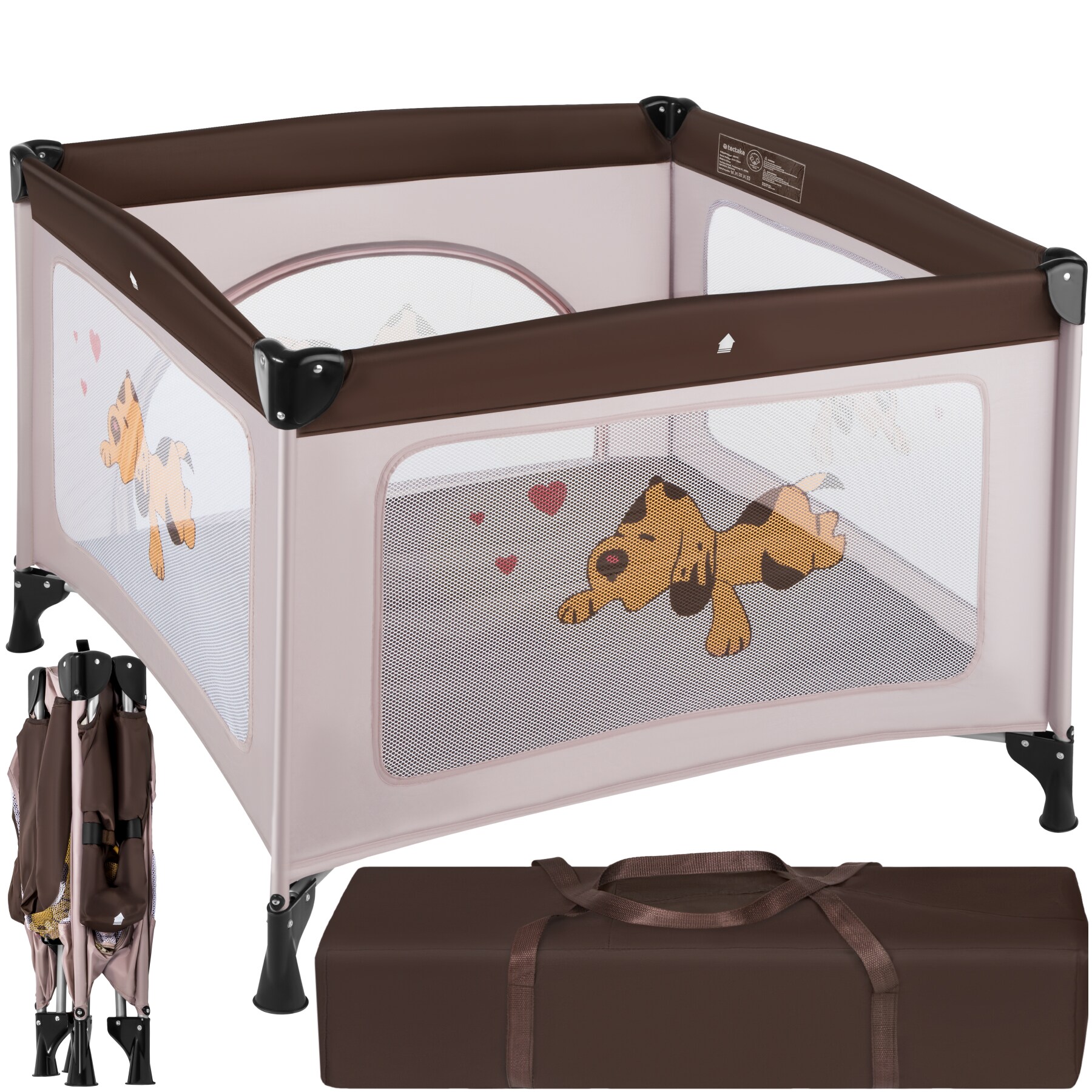 tectake&reg; Baby Laufstall, stabil und kompakt faltbar, mit atmungsaktivem Mesh-Gewebe, 105 x 105 x 78 cm 