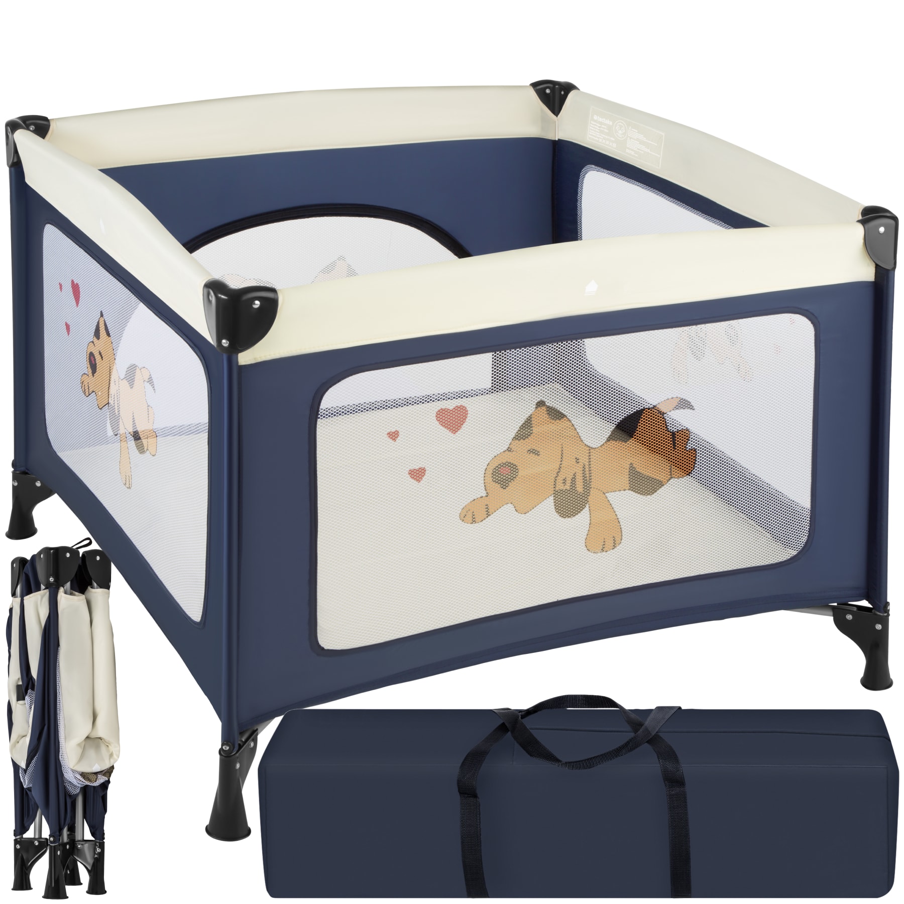 tectake&reg; Baby Laufstall, stabil und kompakt faltbar, mit atmungsaktivem Mesh-Gewebe, 105 x 105 x 78 cm 
