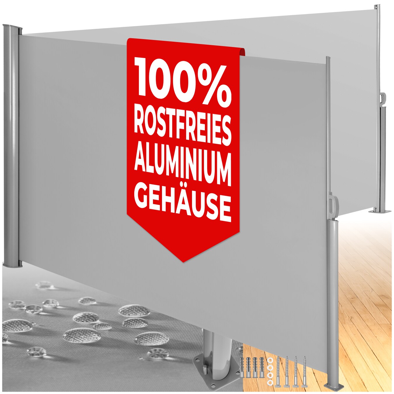 tectake&reg; Doppel-Seitenmarkise, aus Aluminium, Schutz vor Sonne und Wind, 160 x 600 cm 