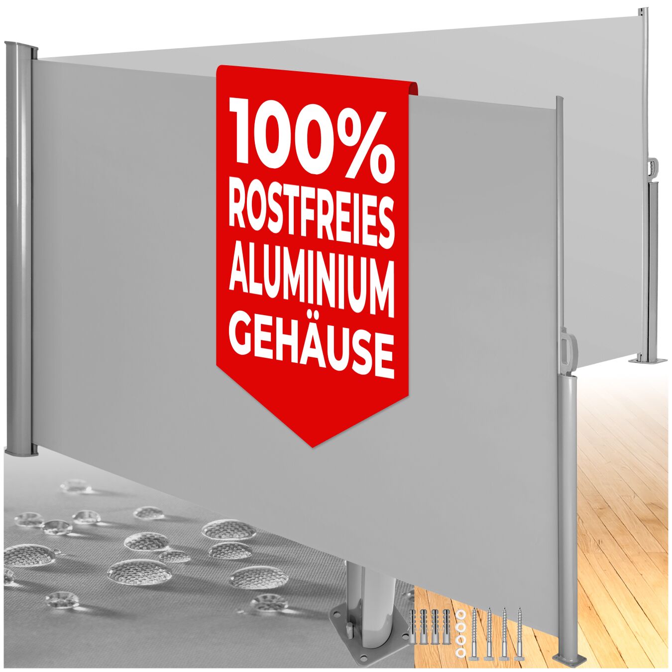 tectake&reg; Aluminium Doppel-Seitenmarkise, ausziehbar, blickdicht, Schutz vor Sonne und Wind, 200 x 600 cm 