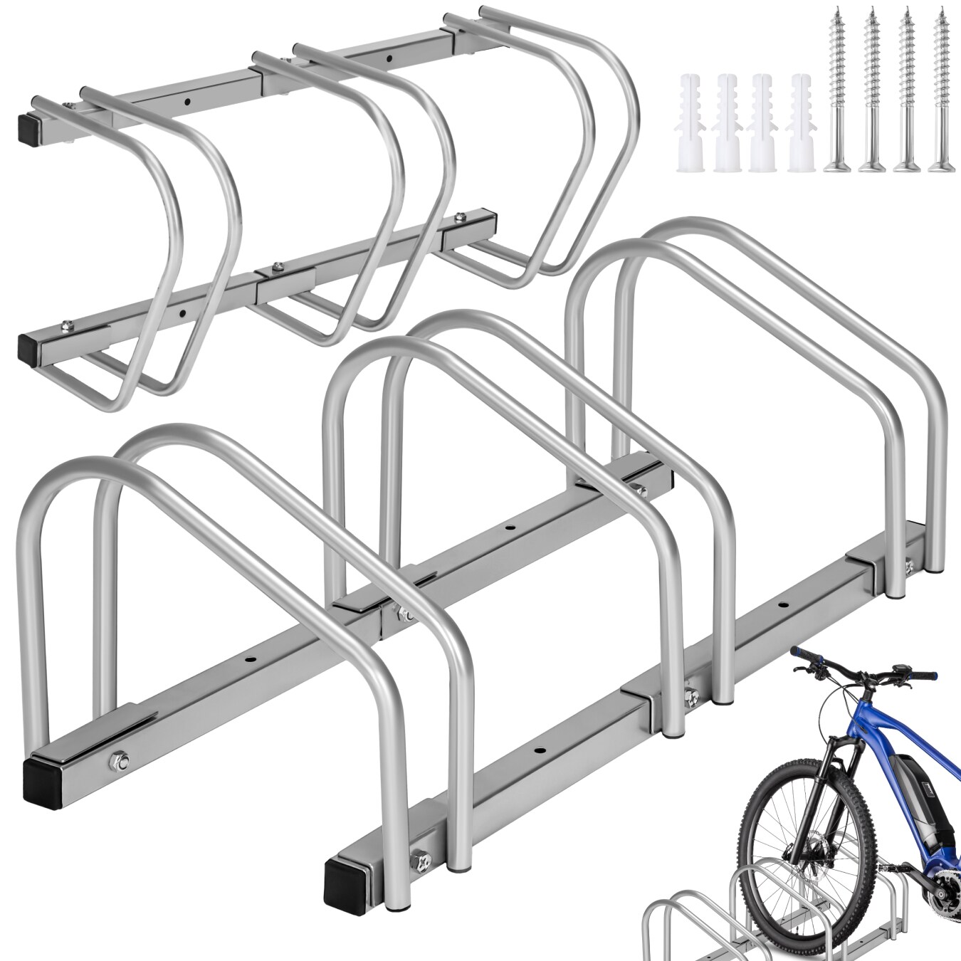 tectake® Fahrradständer, aus rostfreiem Stahl, Boden- und Wandmontage, von beiden Seiten befahrbar