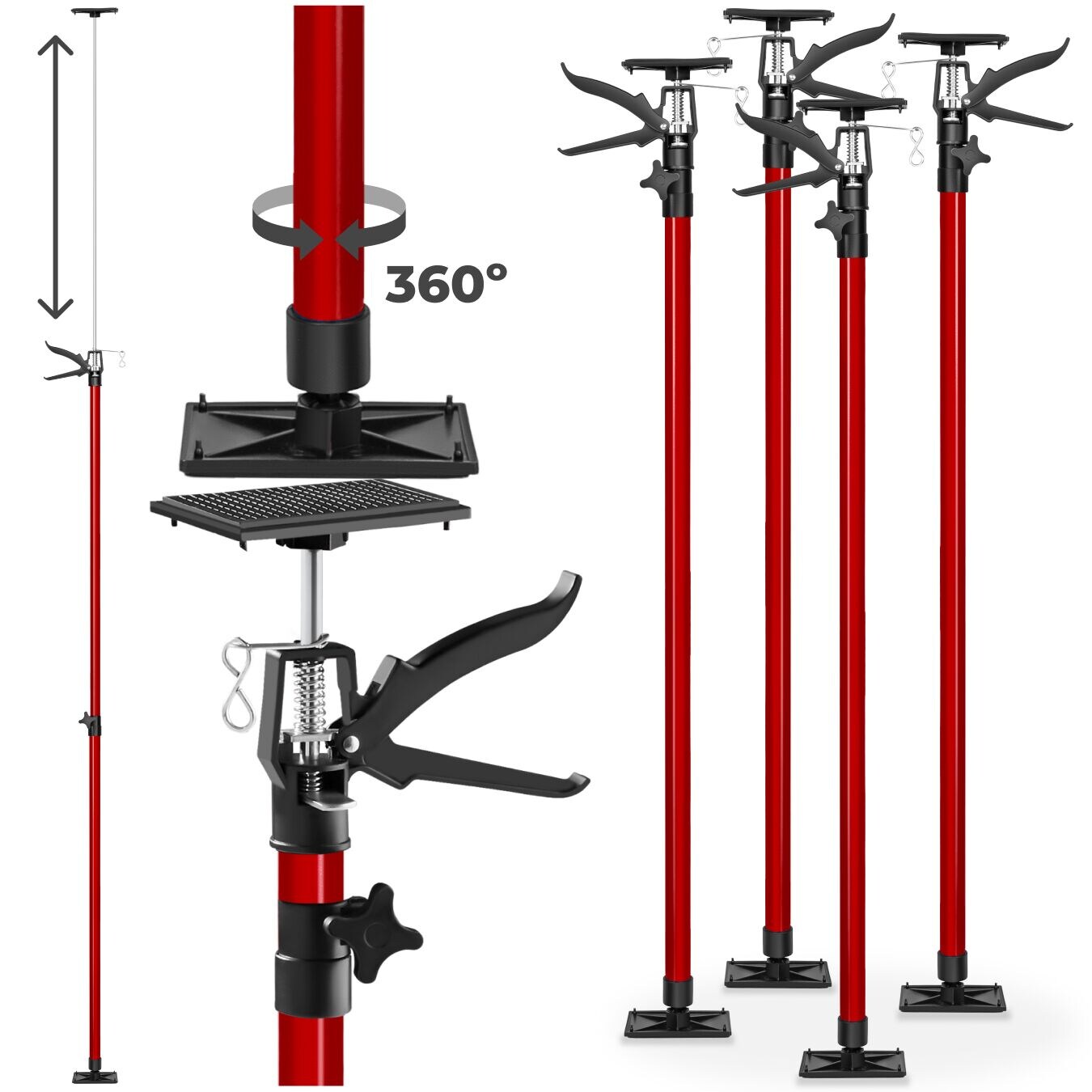 tectake® 4er-Set Teleskopstützen, stufenlos höhenverstellbar, Belastbarkeit 30 kg je Stütze, mit Schnellspannsystem
