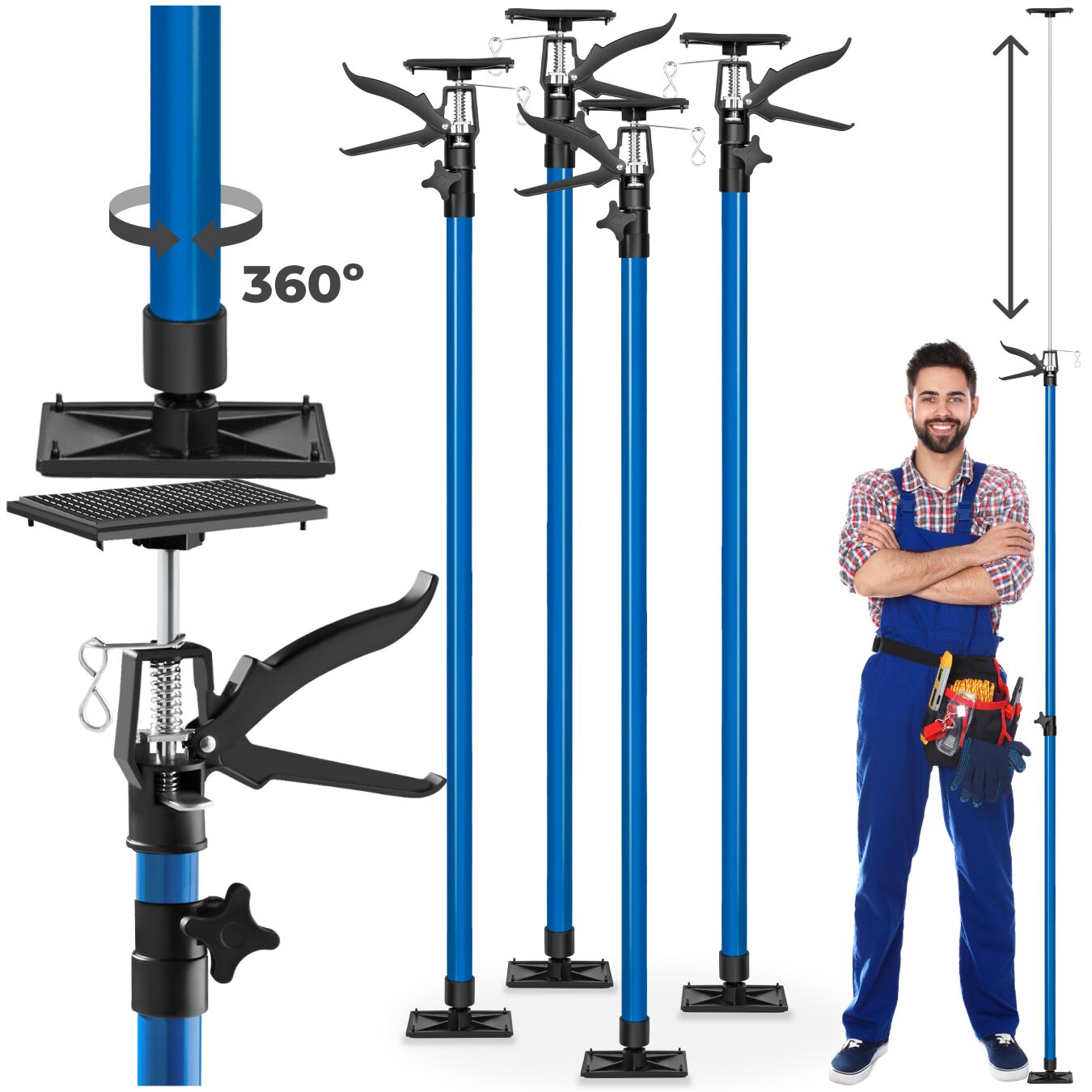 tectake&reg; 4er-Set Teleskopst&uuml;tzen, stufenlos h&ouml;henverstellbar, Belastbarkeit 30 kg je St&uuml;tze, mit Schnellspannsystem 
