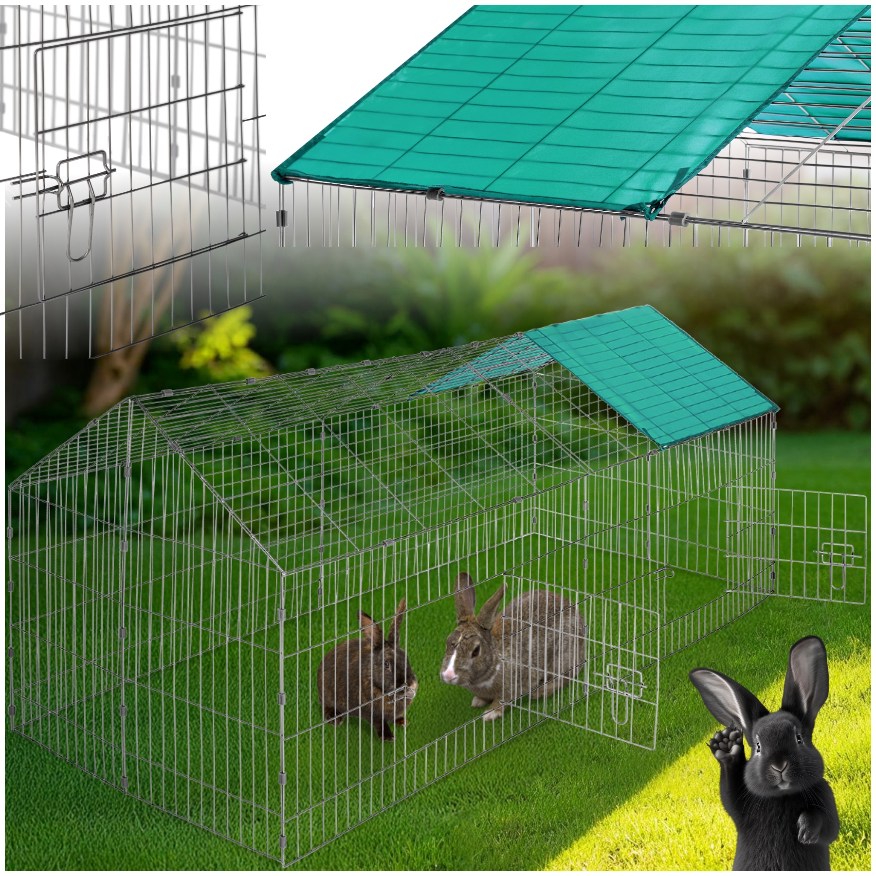 tectake&reg; Freilaufgehege f&uuml;r Kaninchen, aus 12 Gitterelementen, 2 T&uuml;ren, 180 x 75 x 75 cm 