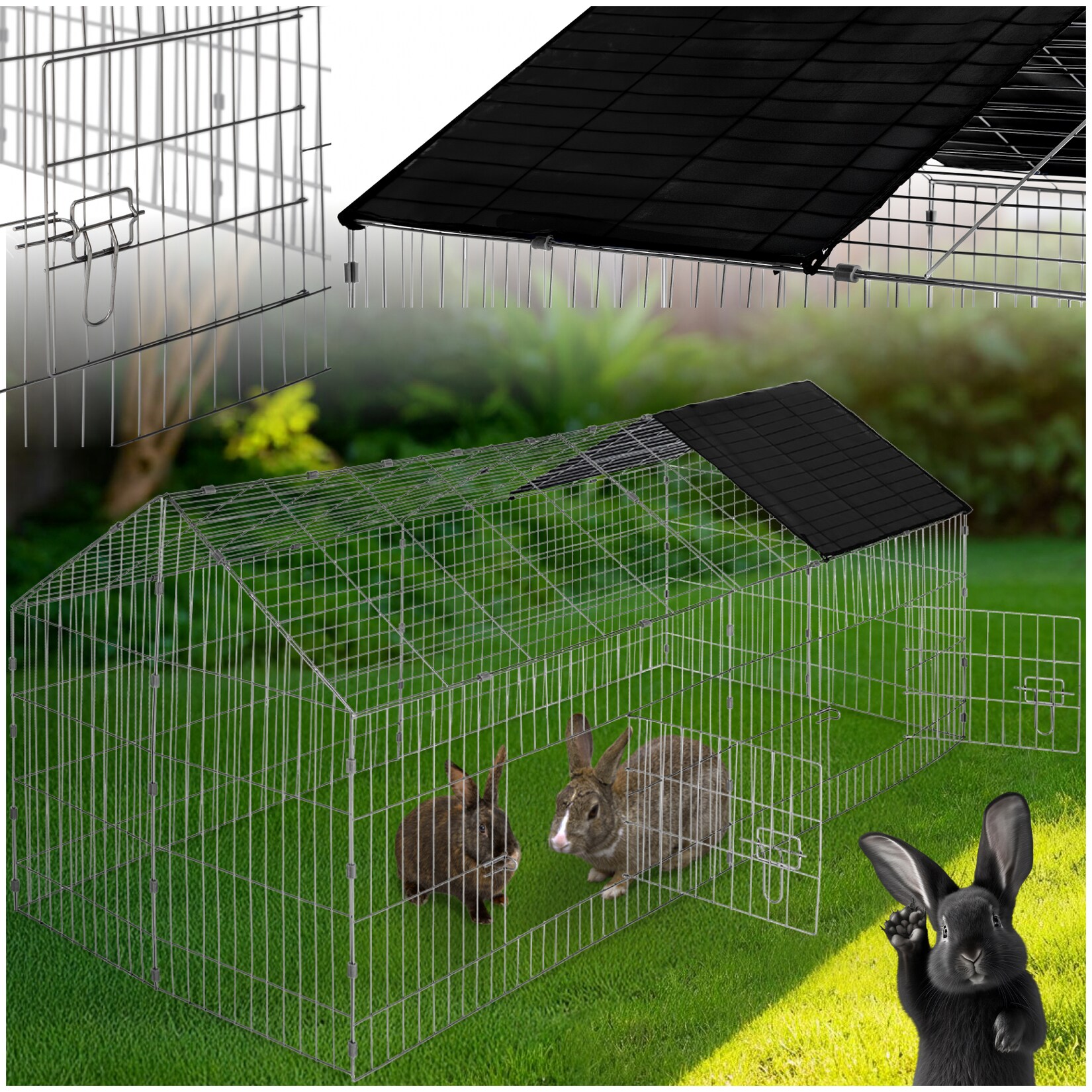tectake® Freilaufgehege für Kaninchen, aus 12 Gitterelementen, 2 Türen, 180 x 75 x 75 cm