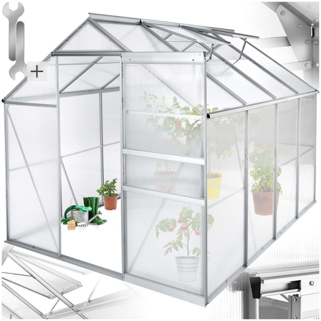 tectake® Gewächshaus, 7,7 m³, UV-beständig und wärmedämmend, 185 x 250 x 195 cm