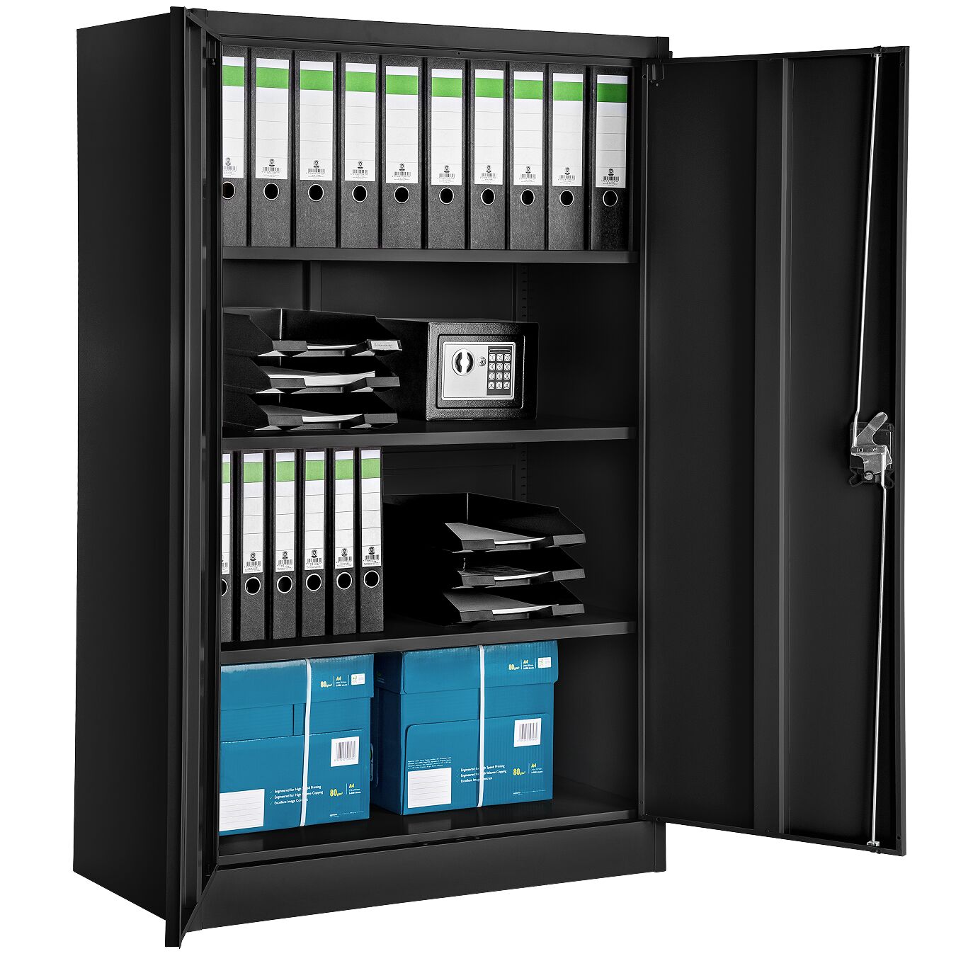 tectake&reg; Aktenschrank, aus pulverbeschichtetem Stahl, 3 h&ouml;henverstellbare Einlegeb&ouml;den, 140 x 90 x 40 cm 