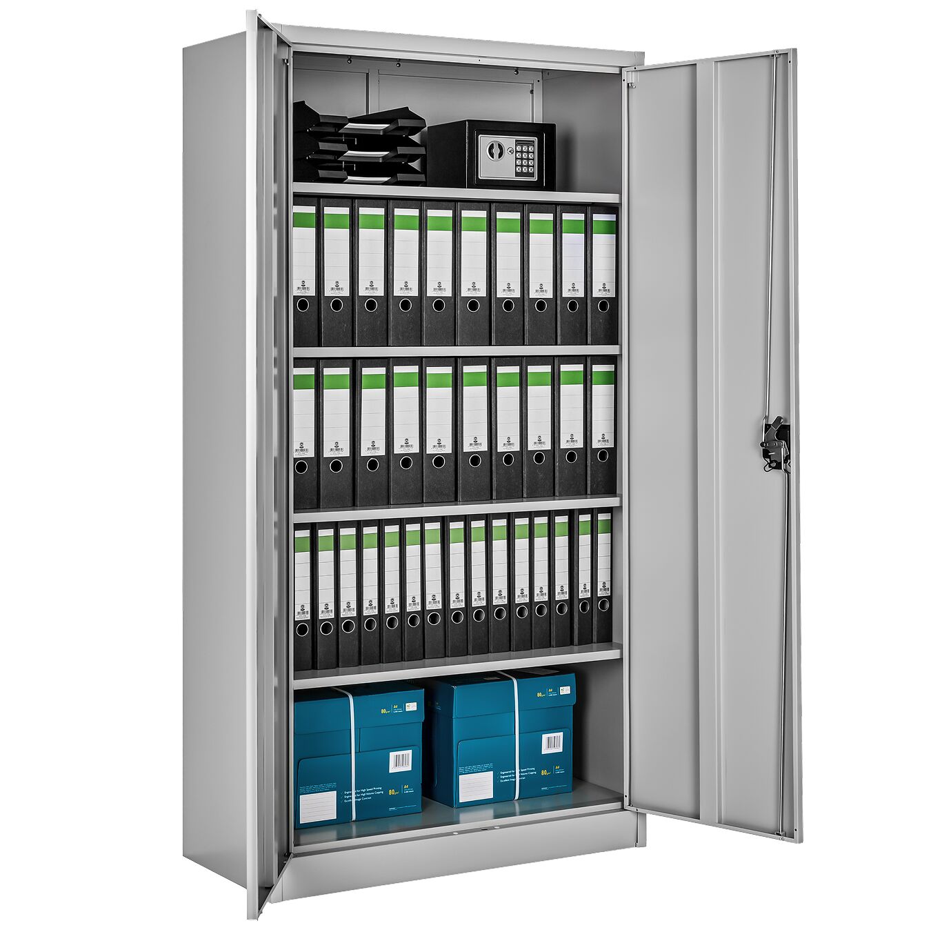 tectake&reg; Aktenschrank, aus pulverbeschichtetem Stahl, 4 h&ouml;henverstellbare Einlegeb&ouml;den, 180 x 90 x 40 cm 