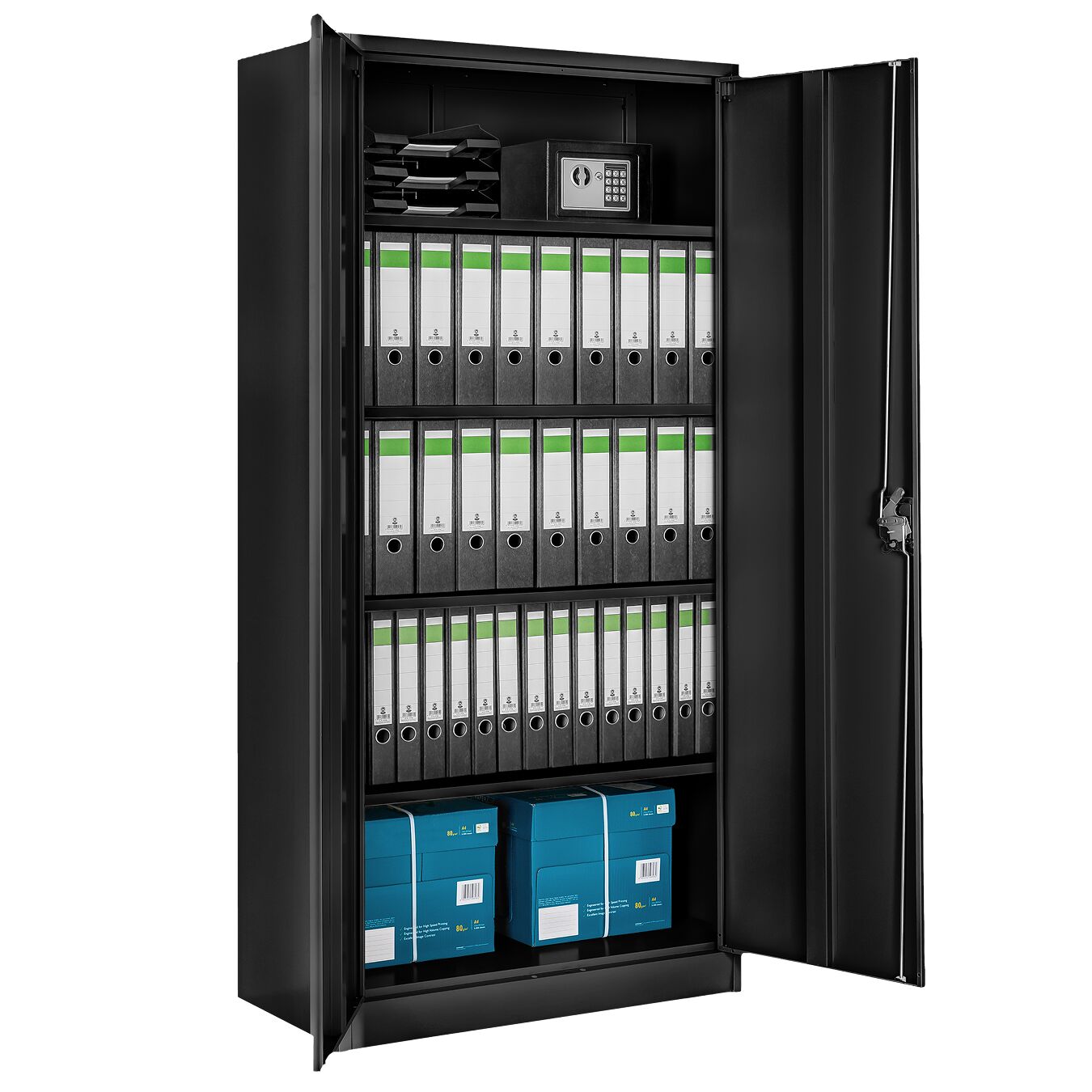 tectake&reg; Aktenschrank, aus pulverbeschichtetem Stahl, 4 h&ouml;henverstellbare Einlegeb&ouml;den, 180 x 90 x 40 cm 