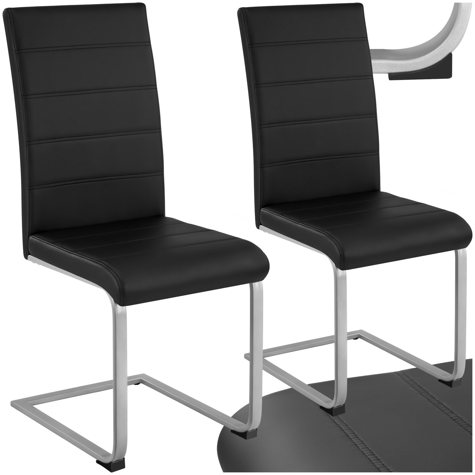 tectake® Set Schwingstuhl, gepolstert mit Kunstlederbezug, flaches Stahlgestell in C-Form, 41 x 52 x 99 cm