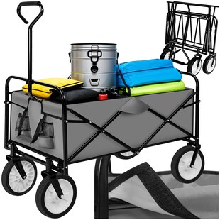 tectake® Bollerwagen, faltbar, abnehmbarer Stoffeinsatz mit 2 Netztaschen, Belastbarkeit 80 kg 