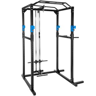 tectake® Power Rack, mit Latzug, höhenverstellbare Langhantelablagen und Sicherheitsstreben, 136 x 142,5 x 215 cm 