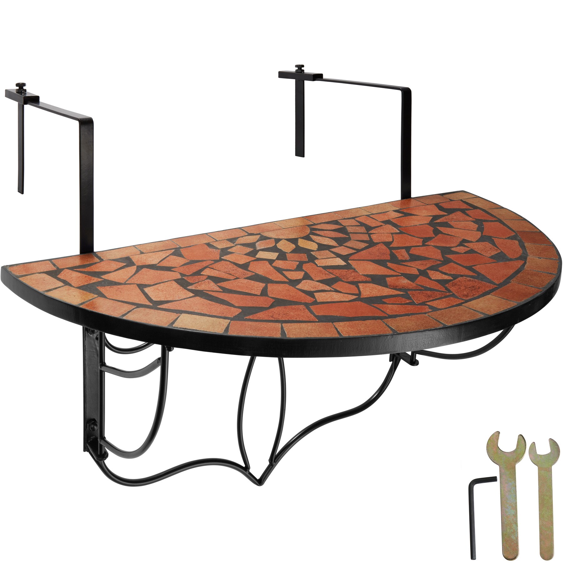 tectake&reg; Balkontisch, Stahl, Mosaik und Zement, massive Platte, 75 x 65 x 62 cm 