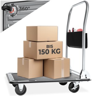 tectake® Plattformwagen, klappbarer Handgriff mit Aufbewahrungsfach, rutschfeste Auflage und gummierter Kantenschutz, Ladefläche 73 x 47 cm 