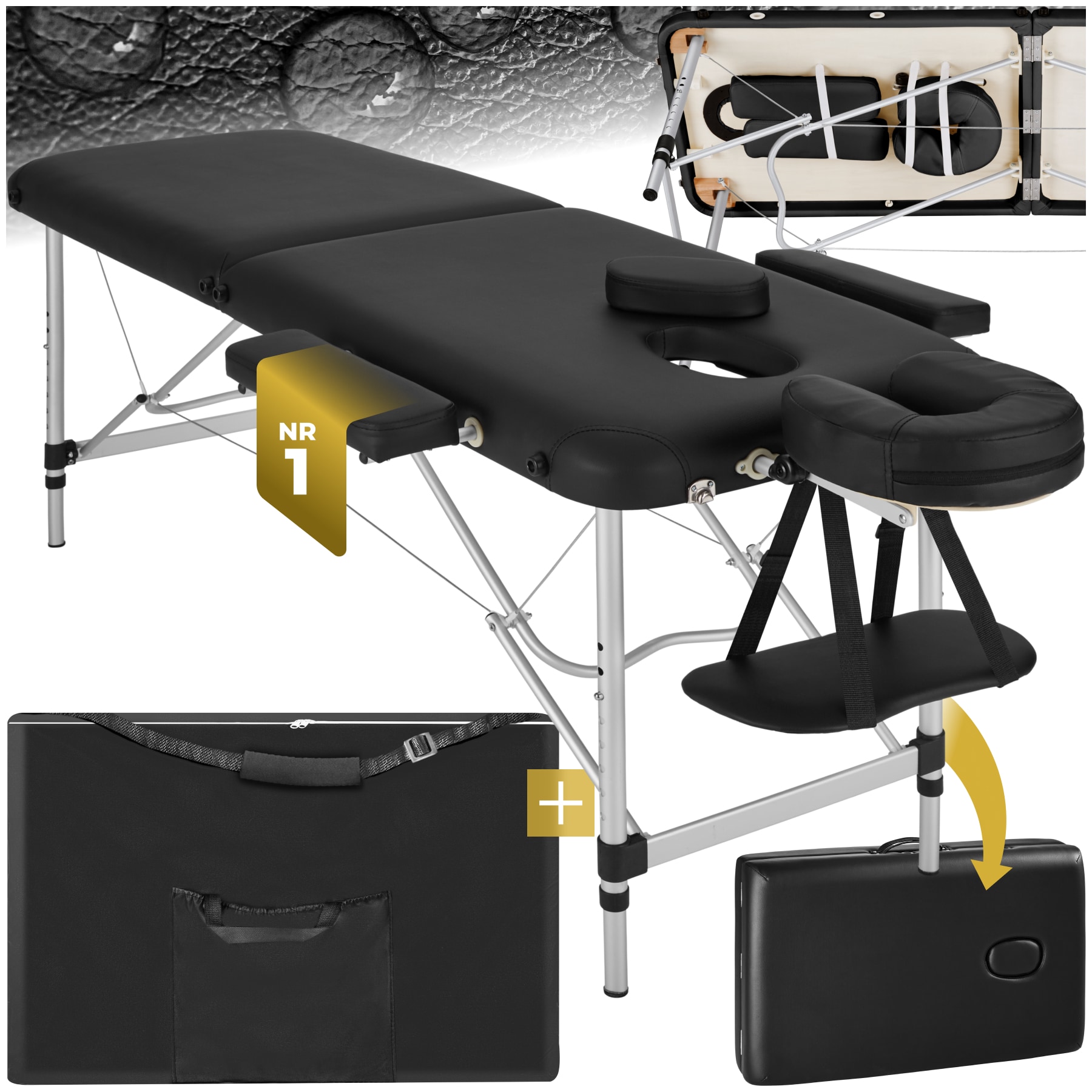 tectake&reg; 2 Zonen Massageliege, Breite 60 cm, Polsterung 4 cm, mit Aluminiumgestell, 205 x 95 x 89 cm 