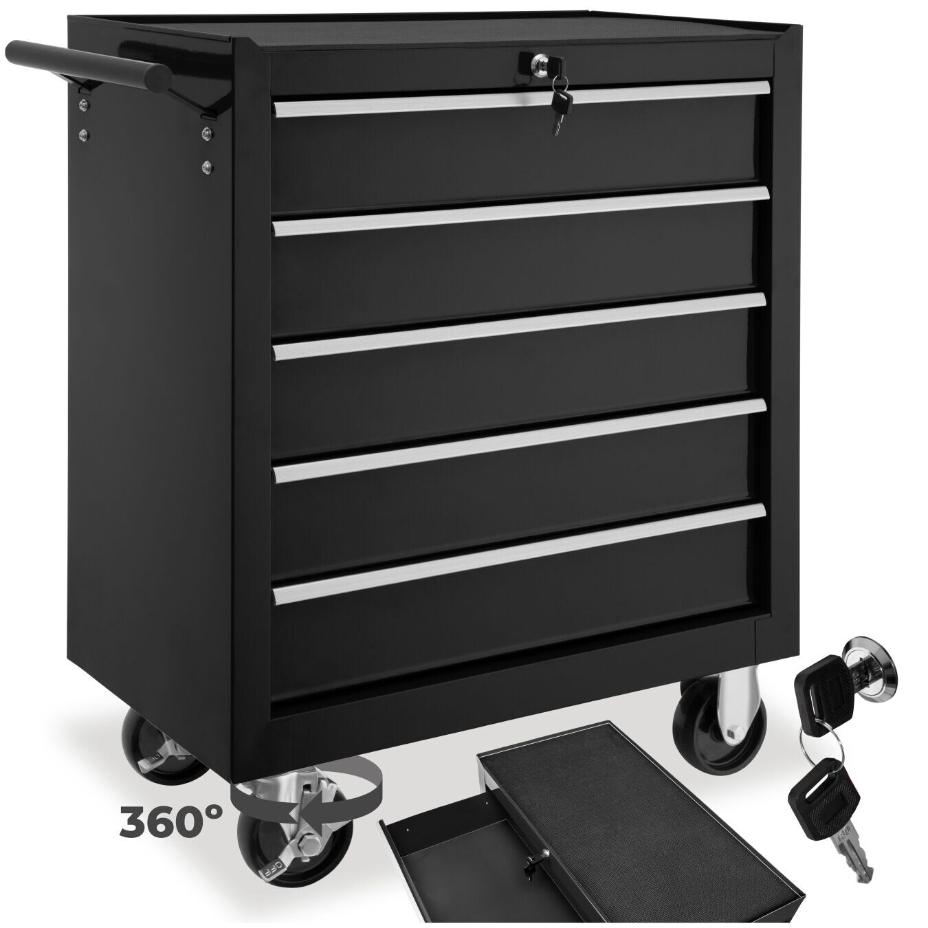 tectake® Werkzeugwagen, 5 kugelgelagerte Schubladen mit Antirutschmatten, zentrale Sicherheitsverriegelung, Rollen Ø 100 mm