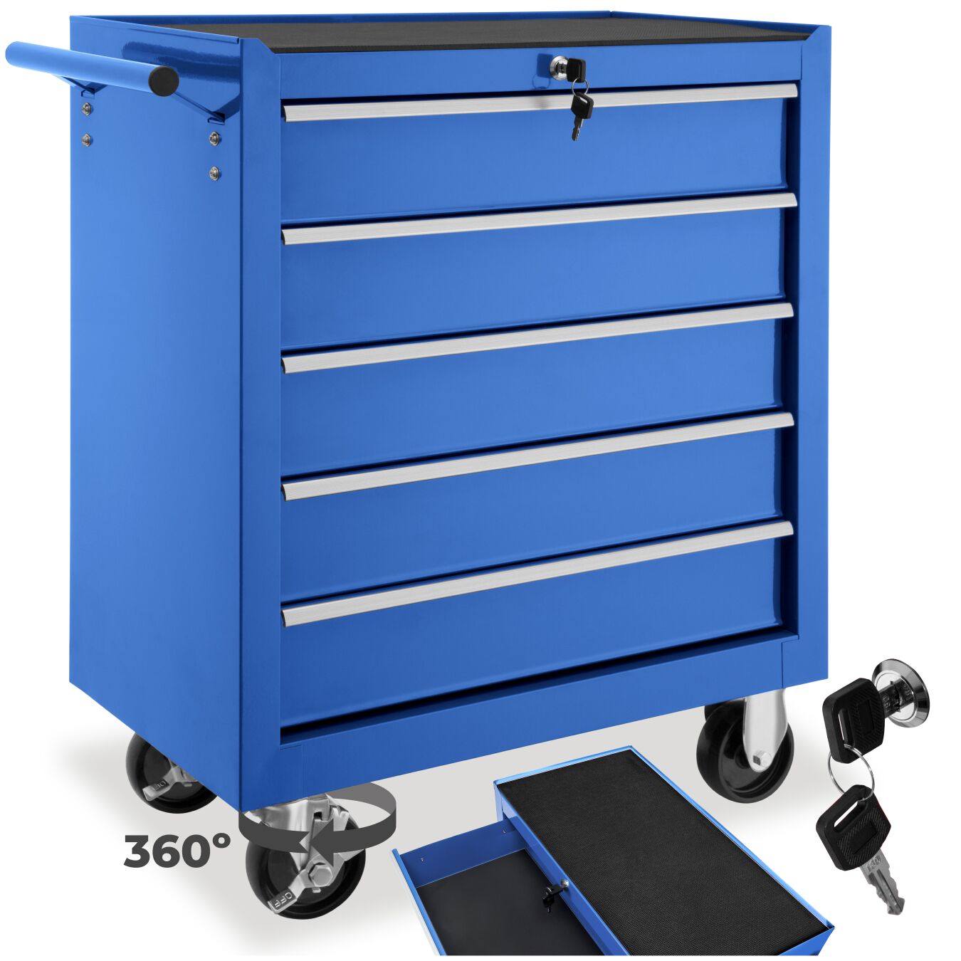 tectake&reg; Werkzeugwagen, 5 kugelgelagerte Schubladen mit Antirutschmatten, zentrale Sicherheitsverriegelung, Rollen &Oslash; 100 mm 