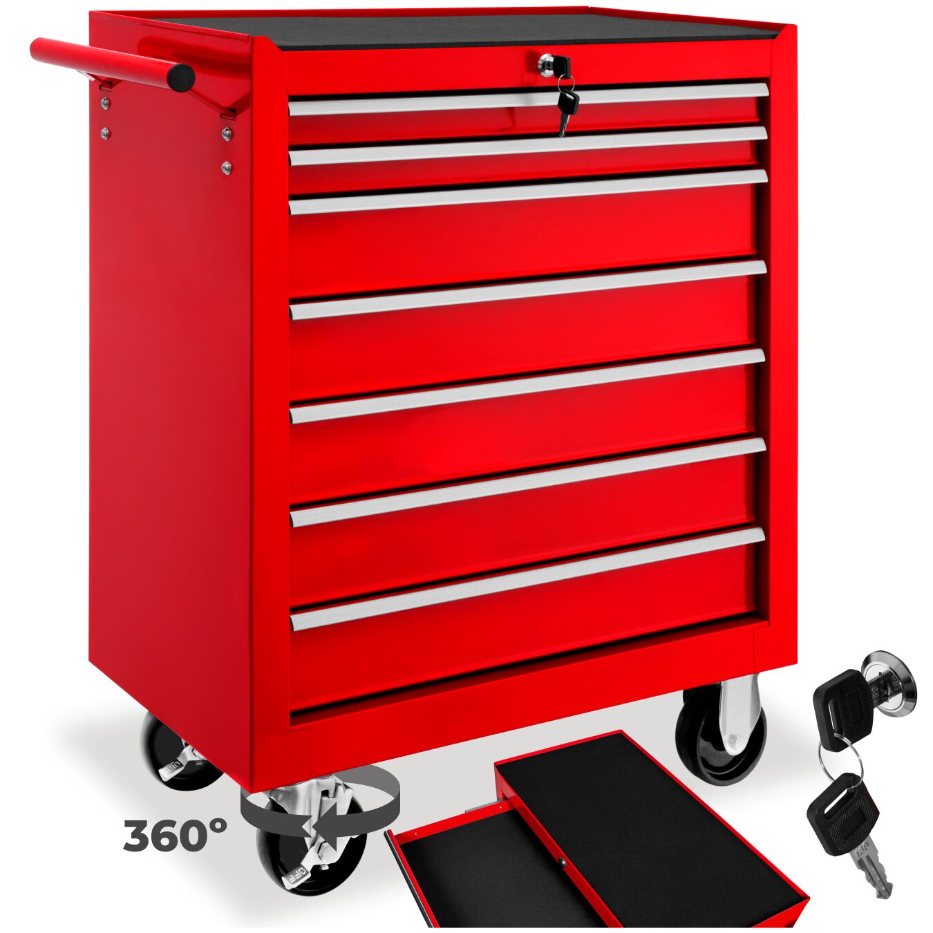 tectake&reg; Werkzeugwagen, 7 kugelgelagerte Schubladen mit Antirutschmatten, zentrale Sicherheitsverriegelung, Rollen &Oslash; 100 mm 