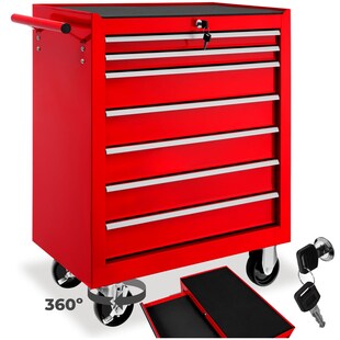 tectake® Werkzeugwagen, 7 kugelgelagerte Schubladen mit Antirutschmatten, zentrale Sicherheitsverriegelung, Rollen Ø 100 mm 
