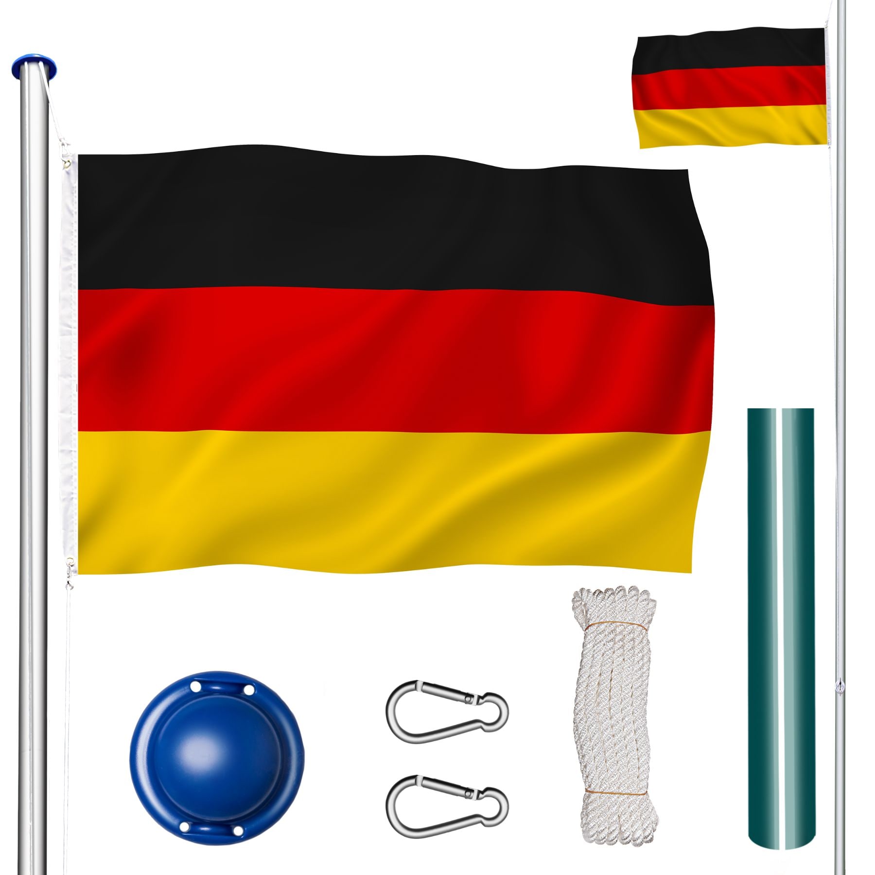 tectake&reg; Fahnenmast, aus Aluminium, 6,25 m, inklusive Seilzug und Bodenh&uuml;lse 
