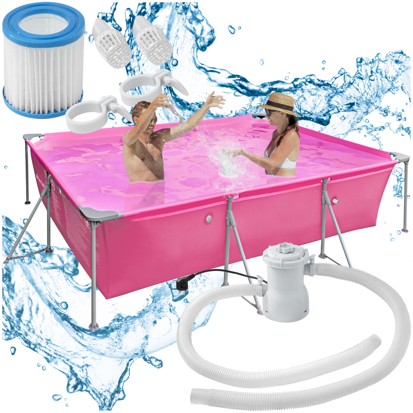 tectake&reg; Swimming Pool, rechteckig, rei&szlig;festes PVC-Gewebe, solider Stahlrahmen 