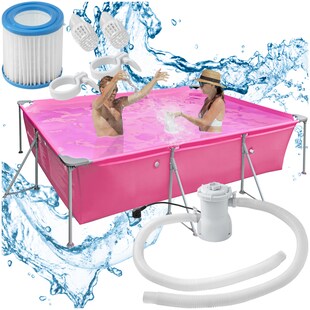 tectake® Swimming Pool, rechteckig, reißfestes PVC-Gewebe, solider Stahlrahmen 