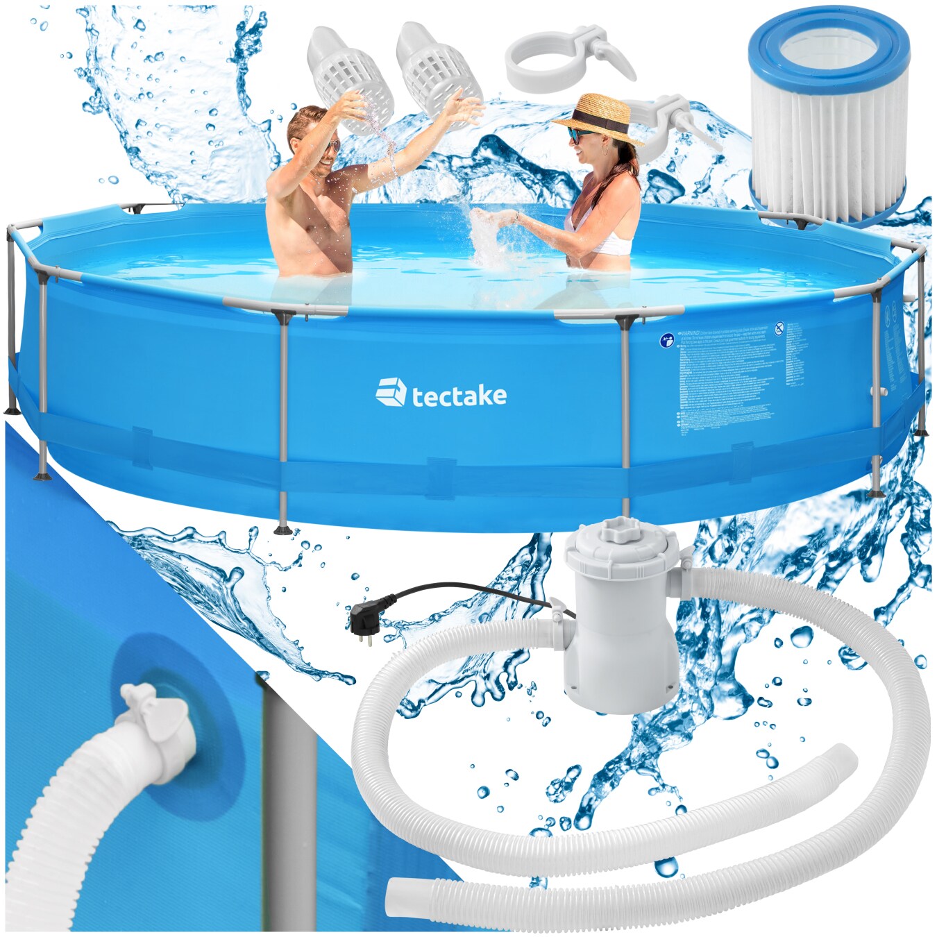 tectake Swimming Pool, rund, reißfestes PVC-Gewebe, 360 x 76 cm