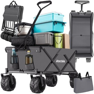tectake® Bollerwagen, faltbar, abnehmbarer Stoffeinsatz mit 2 Netztaschen, inklusive Tragetasche, Belastbarkeit 80 kg 