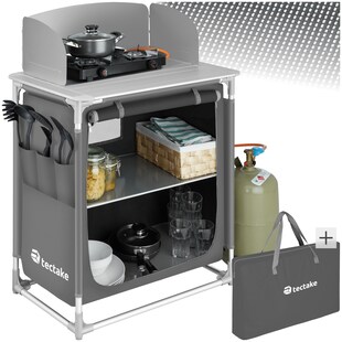 tectake® Campingküche Premium mit 2 Fächern, faltbar, mit 2 großen Fächern und Windschutz, 76 x 53,5 x 107 cm 