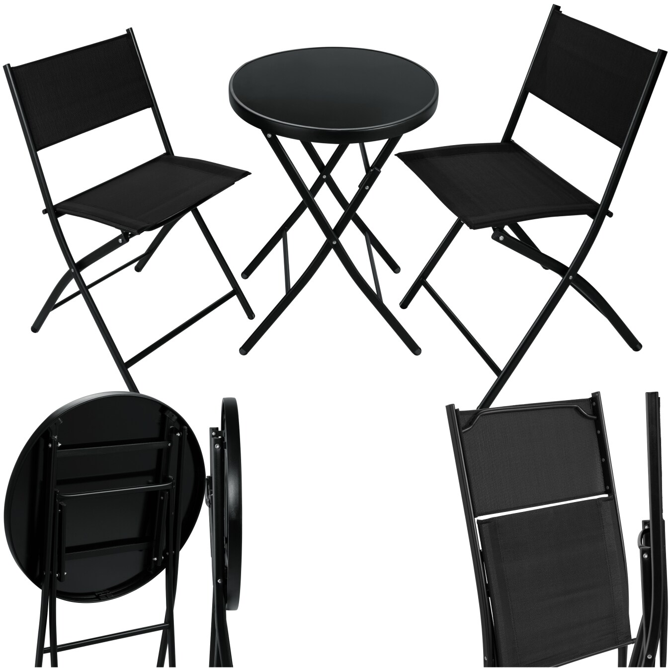 tectake&reg; Bistro-Set, klappbar, f&uuml;r 2 Personen, UV-best&auml;ndig, Tisch mit Sicherheitsglasplatte 