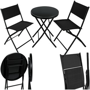 tectake® Bistro-Set, klappbar, für 2 Personen, UV-beständig, Tisch mit Sicherheitsglasplatte 